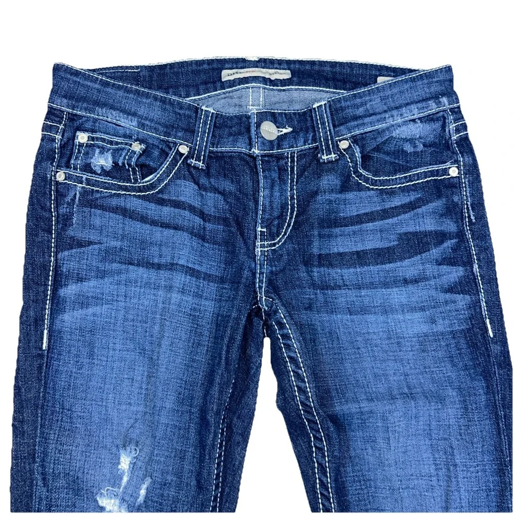 BKE Stella Frayed Raw Hem Distressed‎ Whiskered Jeans Stretch Size 28
